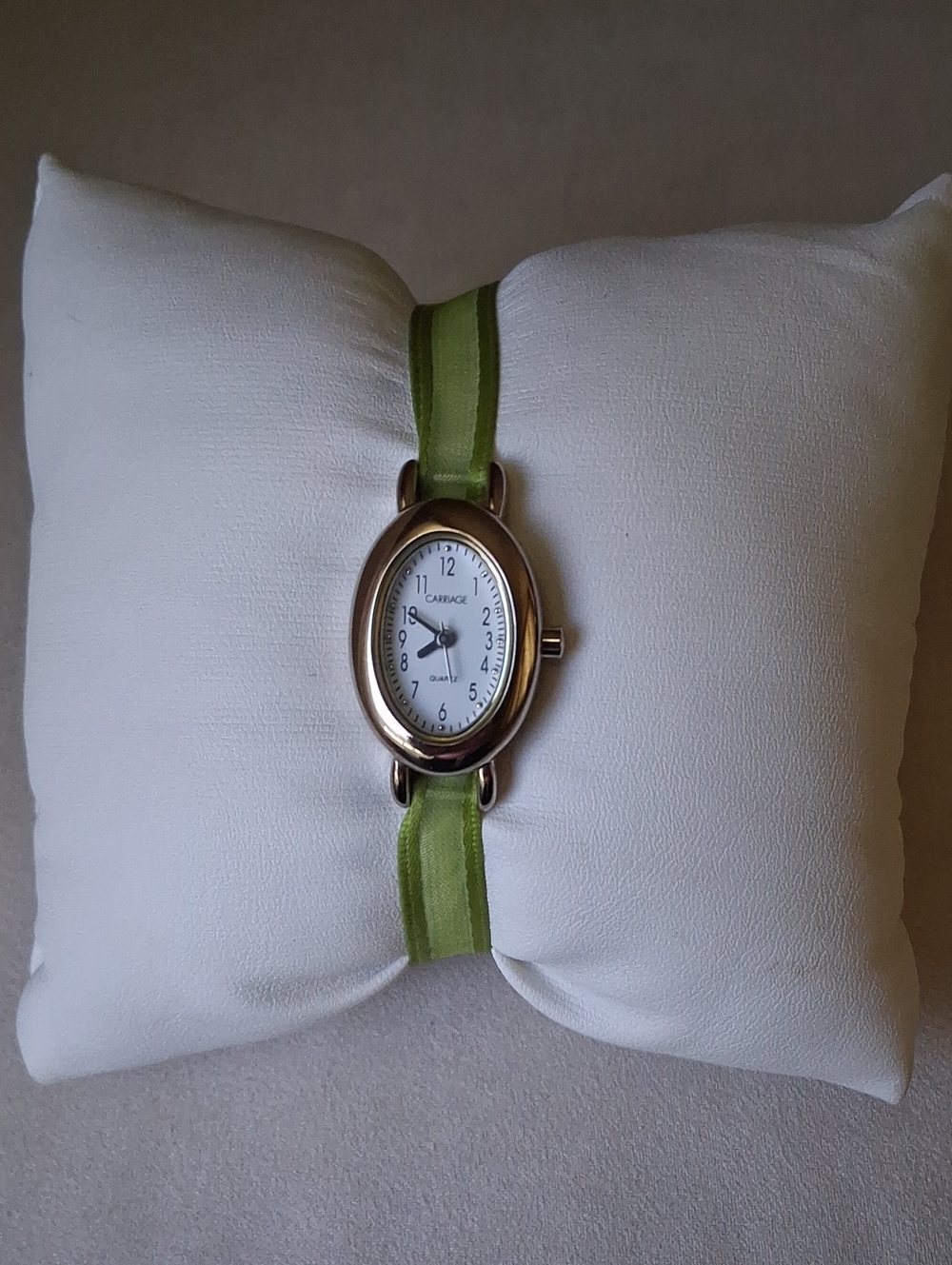 Silver Watch with Lime Green Ribbon Strap